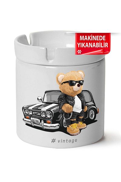 Çakilap منفضة سجائر من البورسلين اللطيف مطبوع عليها دمية دب - Kl-Hyvn-Bear