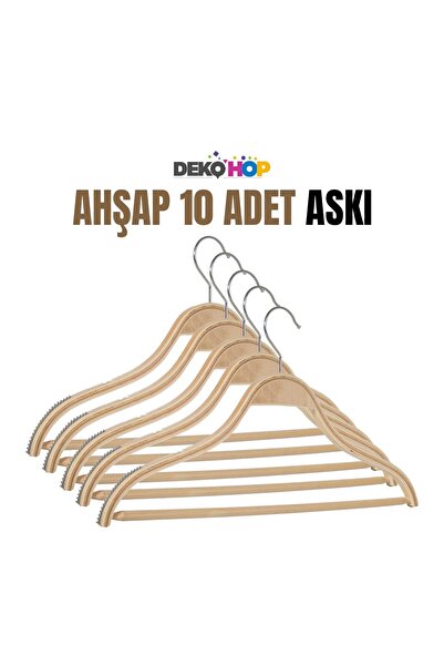 DEKOHOP Kadın Ahşap Askı Gömlek Pantolon Tişört Askısı Natural Renk 10 Adet
