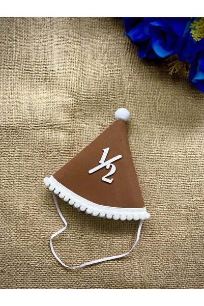 mypartyready Yarım Yaş Doğum Günü Partisi 1/2 Yazılı Kukuleta KahveRengi Beyaz Konsept 1 Yaş Partisi