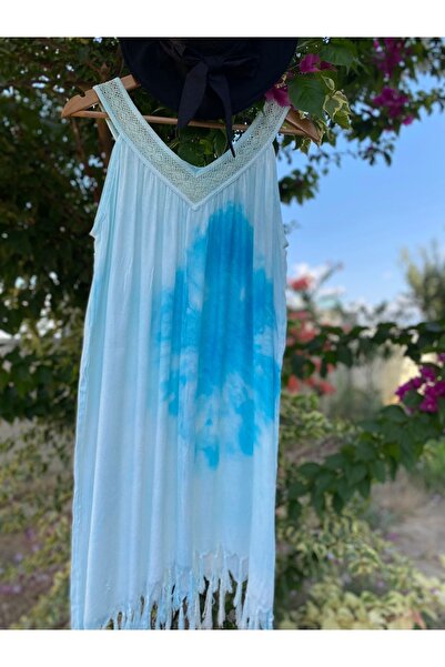 Bohemian Women's Turquoise Tie-Dye Pattern Flared Beach Dress