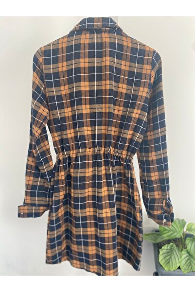 Bohemian Lumberjack Fabric Long Sleeve Waist Lace-up Shirt Dress