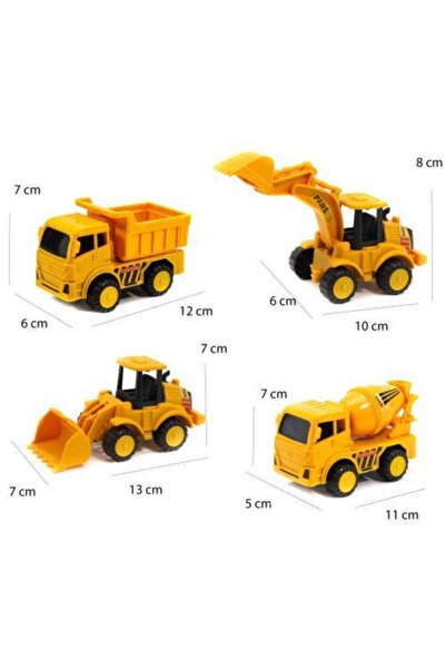 Erzi Inşaat Seti Mini Kamyon Mikser Kepçe Ekskavatör 4'lü Set