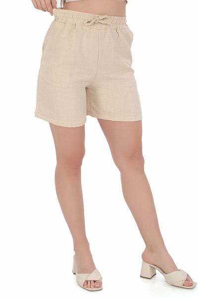 ogonline Ψηλόμεσο βαμβακερό λινό look Άνετο σορτς - Γυναικείο λεπτό καλοκαιρινό αδύνατο σορτς
