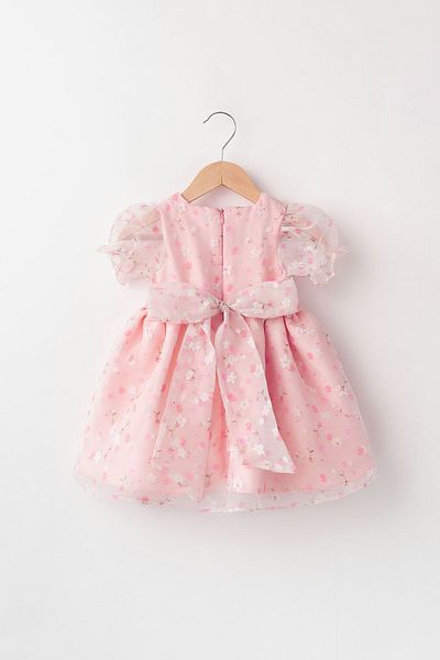 Banamio Grace Baby Girl Cotton and Satin Lined Crispy Floral Patterned Tulle Dress