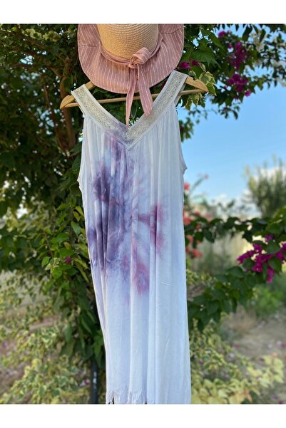 Bohemian Women's Purple Tie-Dye Pattern Flared Beach Dress