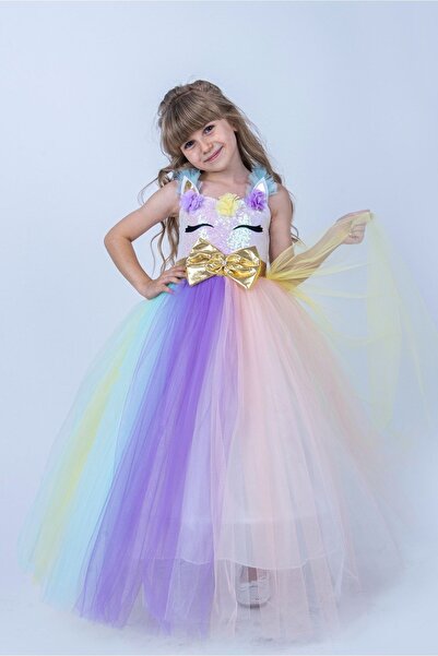 MiniBal Rochie lungă de petrecere pentru fetiță cu cercul Unicorn