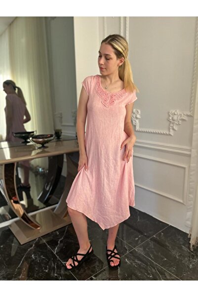 Bohemian Women's Pink Asymmetrical Cut Flared Dress