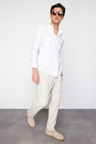 Trendyol Collection Μοντέλο TMNAW21PL0107 - Χρώμα πέτρας, λεπτή εφαρμογή, υφασμάτινο παντελόνι με διπλό πόδι