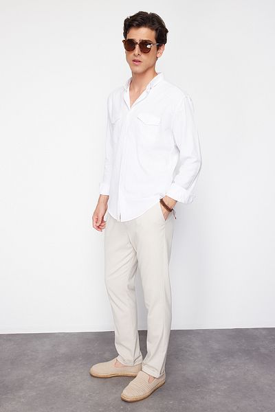 Trendyol Collection TMNAW21PL0107 Modell – Steinfarbene, schmal geschnittene Stoffhose mit zwei Beinen