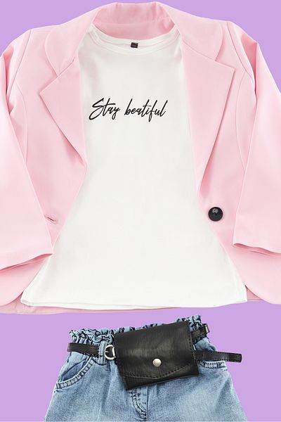 TRENDYOLKIDS Комплект розово дънково яке и тениска за момичета - TKDSS24AU00023