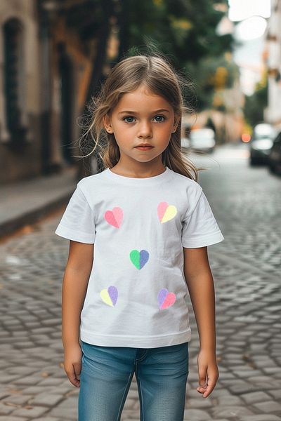 TRENDYOLKIDS Weißes Mädchen-T-Shirt aus Baumwolle mit Herz-Stickerei und detailliertem Kurzarm-T-Shirt TKDSS24TS00005