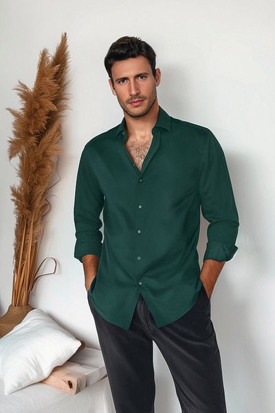 Trendyol Collection Zöld Slim Fit Oxford Easy-Iron szőtt intelligens ing TMNSS24GO00070