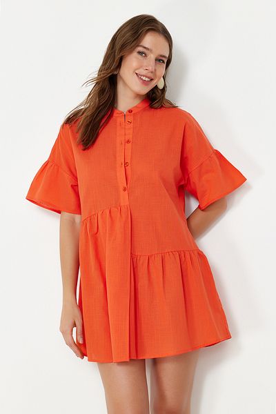Trendyol Collection Wide Fit Orange Mini Beach Dress - Ruffle Woven TBESS20EL0873