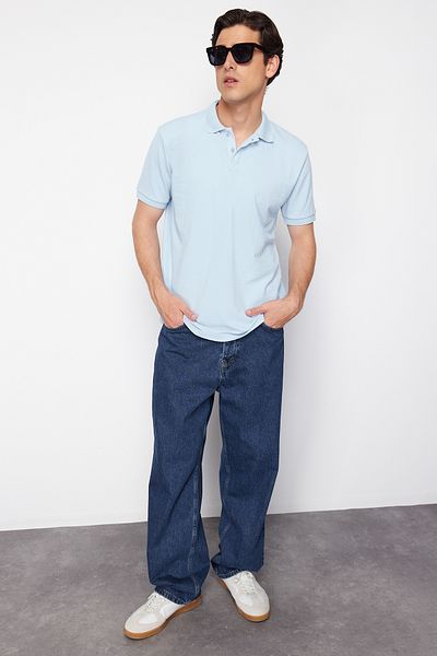 Trendyol Collection Světle modrá Regular/Normal Cut Short Sleeve Label Applique Polo Collar Tričko TMNSS23PO00016