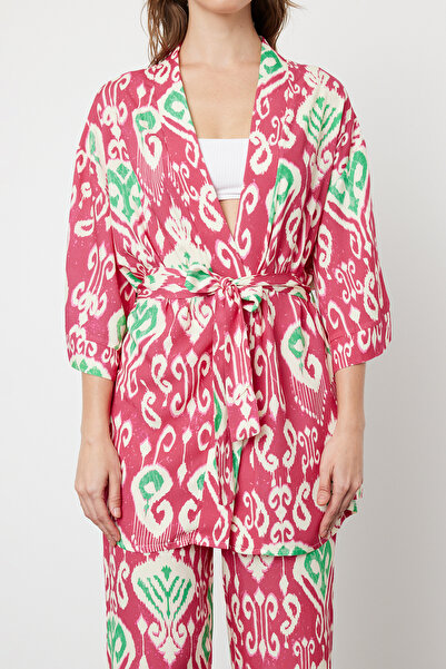 Trendyol Collection Ethnic Pattern Belted Woven Kimono Pants Beach Suit Tbess24Au00072