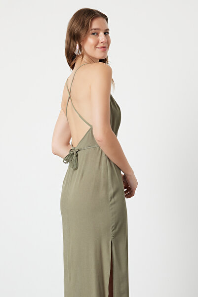 Trendyol Collection Khaki Midi Woven Back Low-cut Beach Dress TBESS22EL0727
