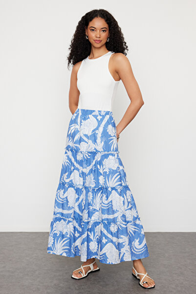 Trendyol Collection Спідниця Клос з візерунком довжиною максі темно-синя TWOSS24ET00183