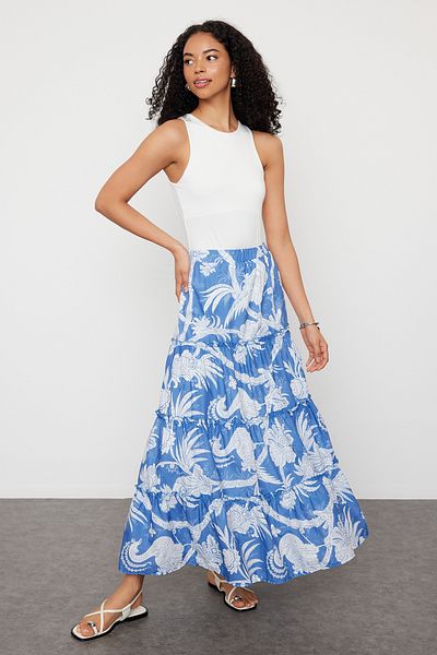 Trendyol Collection Maxi hosszúságú sötétkék mintás kiszélesedő szoknya - TWOSS24ET00183