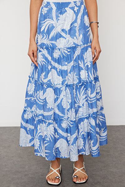 Trendyol Collection Спідниця Клос з візерунком довжиною максі темно-синя TWOSS24ET00183