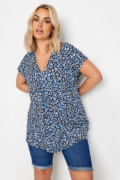 Stil Diva Bluză cu mânecă scurtă cu decolteu în V cu imprimeu leopard 321780