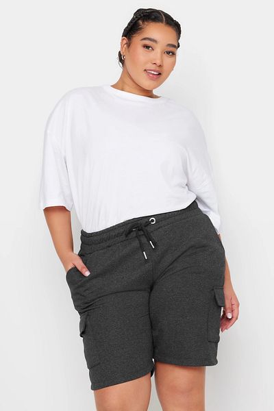 Stil Diva Plus Size Loose Fit Jogger Shorts with Pockets and Smocked Waist303196