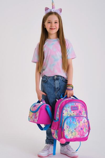 Coral High Set de 3 genți roz căluți de mare - colorate școlare, SET 0114412