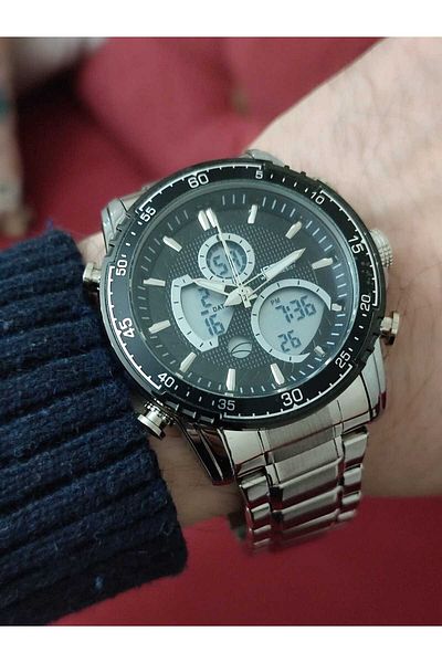 Joefox Men's Wristwatch Digital Analog with Steel Cord 1551