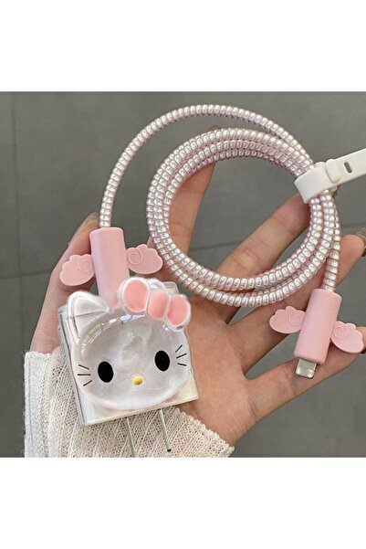 EDELFU İphone 18w/20w Uyumlu Iphone 11, 12, 13, 14, 15, Hello Kitty Desenli Koruyucu Kablo Şarj Kılıfı