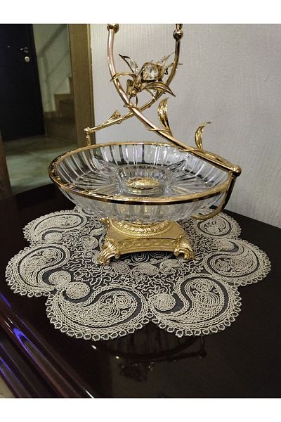 CAMİNHO DA LUA Подложка с бродерия Луксозна чиния за сервиране Damla Маса и комплект за презентации Купа за зестра Капучино