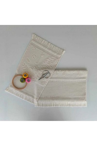 mihriban Pack of 2 Mysoft Cross Stitch Embroidered Fringed Etamine Embroidered Velvet Towel Mother and Daughter
