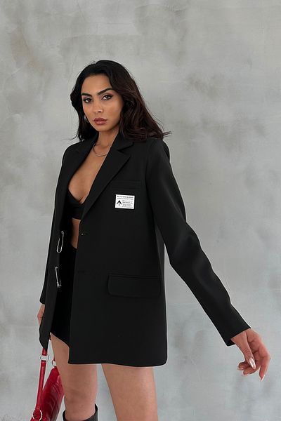 Ortaya Çık Designed Black Hook Detailed Blazer Jacket