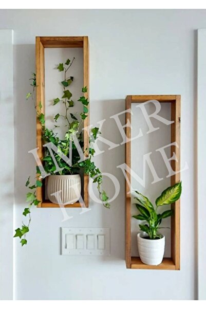IMKER HOME 2'li Dikdörtgen Ahşap Duvar Rafı Uçan Raf Banyo Mutfak Salon Antre Duvar Düzenleyici Organizer Terek
