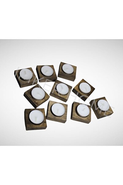IMKER HOME 10 Adet Tekli Dekoratif Ahşap Tealight Mumluk Dekoratif Obje Biblo...