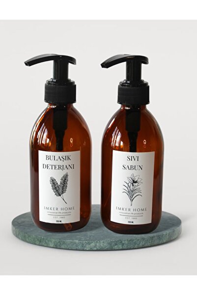 IMKER HOME Amber Cam Pompalı Bulaşık Deterjanı Sıvı Sabun Şişesi 250Ml Banyo ...