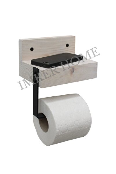 IMKER HOME Metal Wc Kağıdı Tuvalet Kağıtlığı Askısı Ahşap Telefon Tutucu Bany...