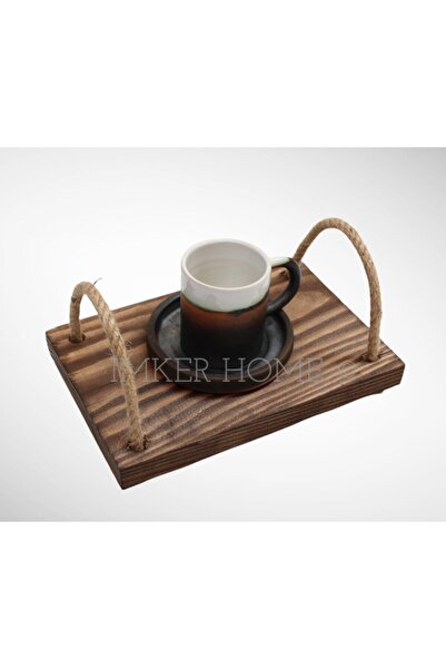 IMKER HOME Dekoratif Ahşap Tepsi Bardak Fincan Altlığı Sunumluk Kahve Sunum T...