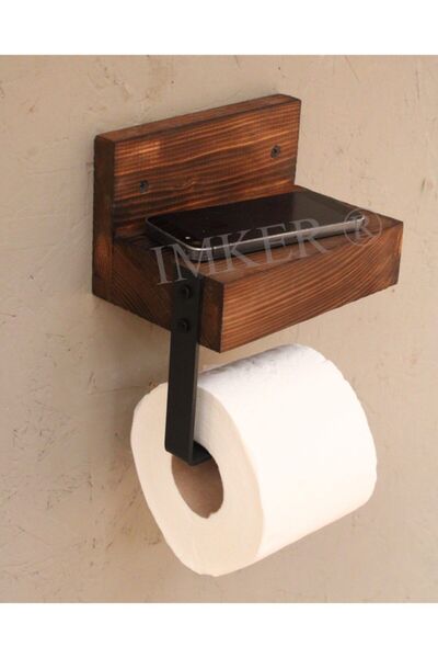 IMKER HOME Metal Tuvalet Kağıtlığı Ahşap Telefon Raflı Banyo Wc Düzenleyici O...