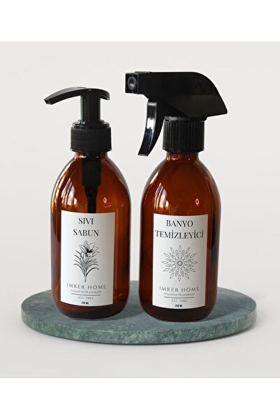 IMKER HOME Amber Cam 2li Pompalı Sıvı Sabun Fısfıslı Banyo Temizleyici Şişesi...