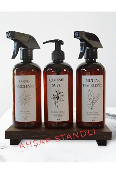 IMKER HOME Ahşap Stantlı Amber Renk Fısfıslı Banyo Ve Mutfak Temizleyici Pomp...