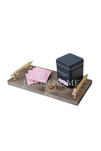 IMKER HOME Ceviz/altın Kulplu Ahşap Stand Mutfak Sunum Tahtası Yağdanlık Sosl...