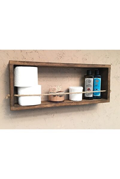 IMKER HOME Dekoratif Tasarım Halatlı Masif Ahşap Duvar Rafı Çok Amaçlı Banyo Dolabı
