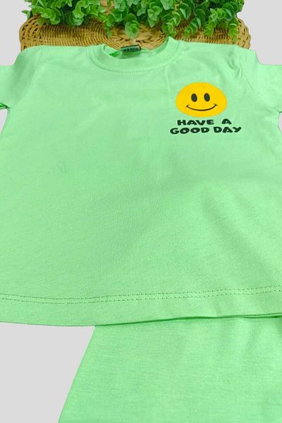 dinamik çocuk Unisex Children's Smiley Face Printed Top and Bottom Set of 2 Summer Thin