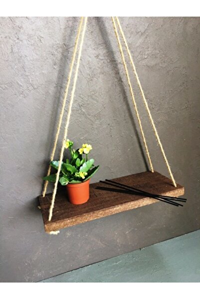 IMKER HOME Dekoratif Ahşap Tekli Duvar Rafı Halatlı Kitaplık Uçan Raf