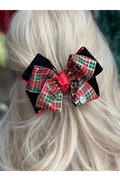 QUEEN AKSESUAR Luxury custom design large knot velvet bright silvery plaid checked buckle women's children's automatic clip-on