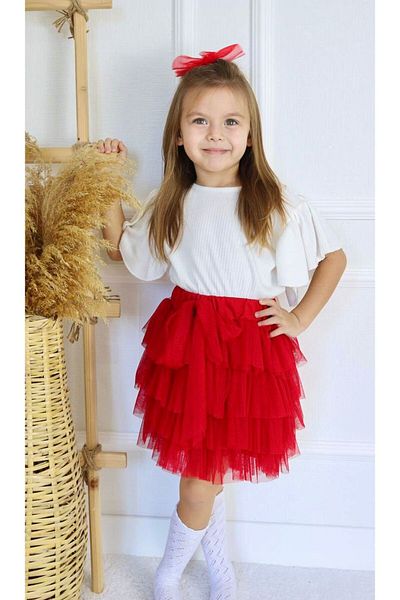 ALARA REYHAN Girl's 23 April Holiday Tutu Skirt and Back Detailed Blouse Included 2-Piece Combination