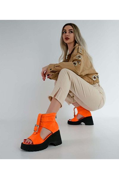 Sibel Durmaz Diaz Orange Suede Sandals