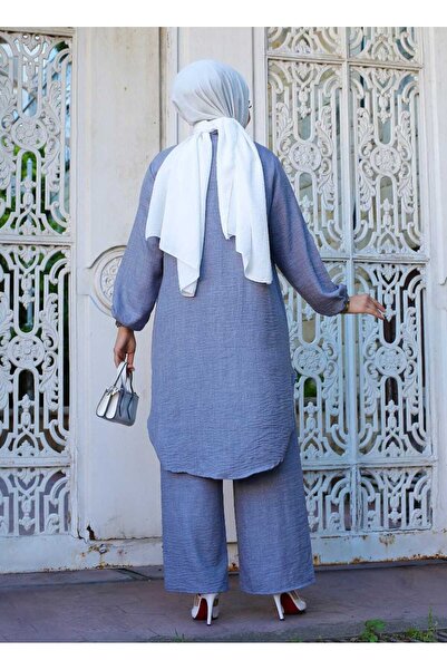 Sfg Life Moda Linen Moon Surface Long Double Pants Set - Hijab Sleeve and Cuff Collar