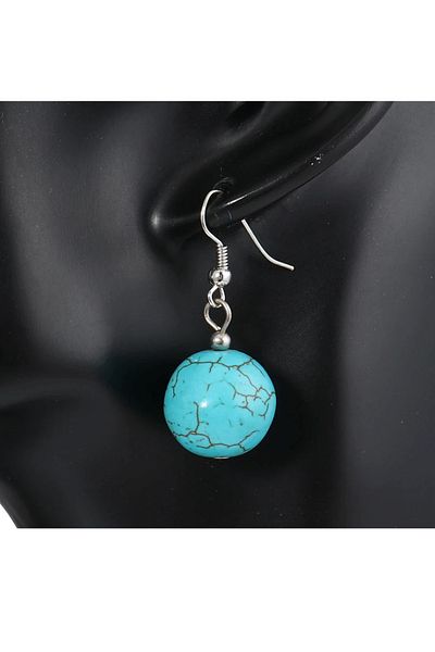 Kusakli 3 cm Plain Turquoise Natural Stone Earrings - 1 Pair