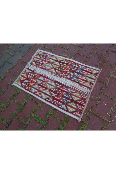 ŞAHMERDANOĞLU 55X75 Cm El Dokuma Ve Nakışlı Şahane Adana Yörük Kilimi, Babanı...