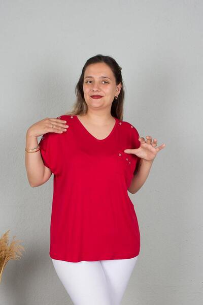 Truva XXL V-Neck Colorful Drop Plus Size Blouse - B112